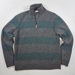 J Crew Mens Striped Quarter‎ Zip Pullover Sweater 100 Percent Lambs Wool